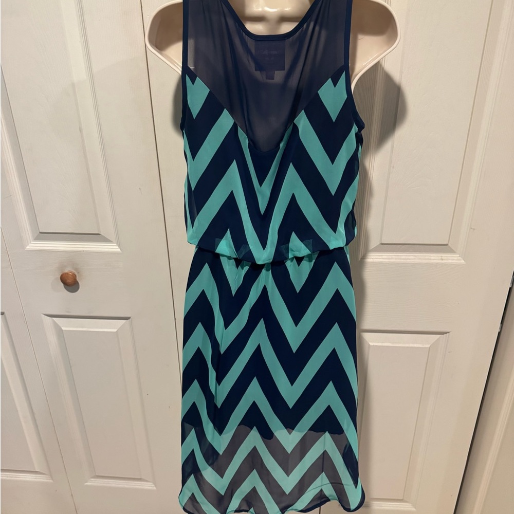 Romeo & Juliet Couture Navy and Teal High Low Dress